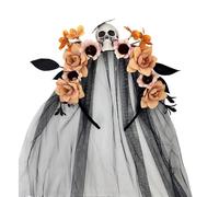 Kelisdi Witch Headpiece Skull Flower Hairhoop For Halloween Costume Event Day Of The Dead Celebration Veil Hairband For Cosplay Adult Kids Hairband