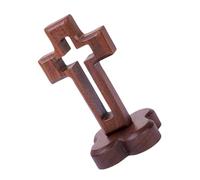 Kelisdi Wooden Crucifix Decoration Hollow Walnut Standing Crosses Craft With Stand For Tabletop Spiritual Displays Walnut Crosses With Base Stand
