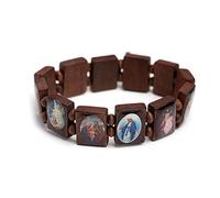 Kelisdi Wooden Rosary Bracelet Elastic Coloured Beads Catholic Bangle Devotion Bracelet Wristchain for Women