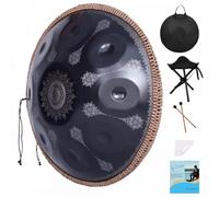 Kelishiting 2021 New Handpan Drum Instrument In D Minor 10 Notes 22 Inches"D3/A3 Bb3 C4 D4 E4 F4 G4 A4 C5" Steel Hand Pan Drums for Audio Production, Laser Engraving Not Fade (10 Sound black)