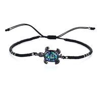 KELITCH Abalone Shell Beaded Bracelet Adjustable Turtle Pendant Seed Beads Wrap Bracelet Friendship Bangles Jewelry (Black)