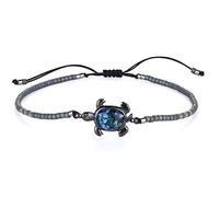 KELITCH Abalone Shell Beaded Bracelet Adjustable Turtle Pendant Seed Beads Wrap Bracelet Friendship Bangles Jewelry (Grey)