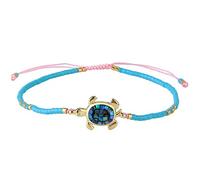 KELITCH Abalone Shell Beaded Bracelet Adjustable Turtle Pendant Seed Beads Wrap Bracelet Friendship Bangles Jewelry (Blue K)