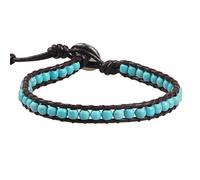 KELITCH Boho Bangles Bracelets New Turquoise Beads Wrap Bracelet Natural Leather Adjustable Bracelets Crystal Beaded Link Bracelets