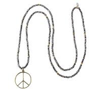 KELITCH Classic Peace Pendant Necklace Love Hippie Frosted Crystal Beaded Long Chain Necklaces (Black Purple V)