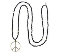 KELITCH Classic Peace Pendant Necklace Love Hippie Frosted Crystal Beaded Long Chain Necklaces (Matte Black)