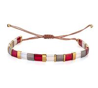 KELITCH Colorful Friendship Stretch Bracelets Candy Miyuki Beads Bracelets Adjustable Mixed Strand Bracelets - Red Gray 01B