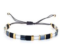 KELITCH Colorful Friendship Stretch Bracelets Candy Miyuki Beads Bracelets Adjustable Mixed Strand Bracelets - Black 01E