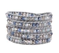 KELITCH Crystal 5 Wraps Bracelets Handmade Leather Beaded Bracelets Multi Strands Bracelets Bangles (Grey)