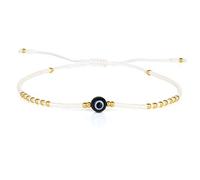 KELITCH Evil Eye Seed Beaded Bracelets Handmade Friendship Strands Bracelets Adjustable Charm Bangles (Beige 01A)