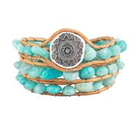 KELITCH Layered Leather Bracelet Bohemian Style Multilayer Wrap Bracelet Handmade Agate Crystal Beaded Shell Bangle - Blue 02A