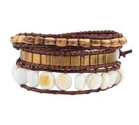 KELITCH Layered Leather Bracelet Bohemian Style Multilayer Wrap Bracelet Handmade Agate Crystal Beaded Shell Bangle - Mood 01A