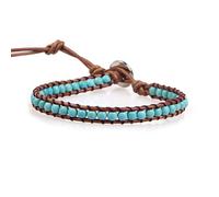 KELITCH Natural Turquoise Beads Wrap Bracelet New Crystal Strand bracelet for Womens (Brown Blue)