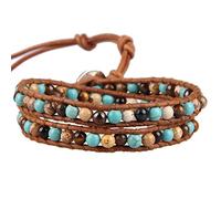 KELITCH Turquoise Agate Mix Beaded Bracelets 2 Wraps Bracelets Handmade Boho Bangles Jewelry