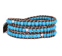 KELITCH Turquoise Beads 3 Wrap Bracelets Handmade Heart Beads Bracelets Leather Bracelets (Blue)