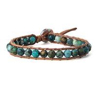 KELITCH Turquoise Beads Strand Bracelets Natural Stone Leather Wrap Bracelet New Adjustable Charm Bracelets (Green 8B)