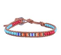 KELITCH Turquoise Coral Agate Beads Wrap Bracelet Handmade Miyuki Beaded Strand Bracelets Bangles for Womens Fashion (Red)