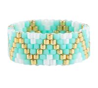 KELITCH Women's Handmade Seed Bead Elastic Ring Bohemian Geometric Pattern Bead Ring Fashion Stretchable Stackable Ring Friendship Jewelry Gift, tila beads