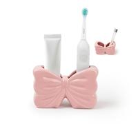 Kelivi Bow Toothbrush Holder, Pink Ceramic Multi-Purpose 2-Section Organizer for Bathroom, Kitchen, Bedroom, Office Decor