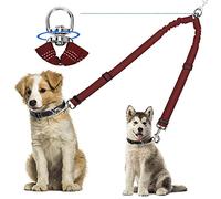 Kelivi Double Dog Lead Coupler, No Tangle 360°Swivel Rotation Two 2 Splitter, Heavy Duty Adjustable Bungee Reflective Dual Leash for Walking Medium Large (Red)