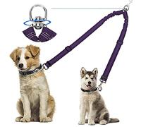 Kelivi Double Dog Lead Coupler, No Tangle 360°Swivel Rotation Two 2 Splitter, Heavy Duty Adjustable Bungee Reflective Dual Leash for Walking Medium Large (Purple)