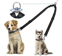 Kelivi Double Dog Lead Coupler, No Tangle 360°Swivel Rotation Two 2 Splitter, Heavy Duty Adjustable Bungee Reflective Dual Leash for Walking Medium Large (Black)