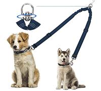 Kelivi Double Dog Lead Coupler, No Tangle 360°Swivel Rotation Two 2 Splitter, Heavy Duty Adjustable Bungee Reflective Dual Leash for Walking Medium Large (Blue)