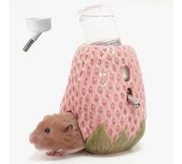 Kelivi Hamster Water Bottle with Stand, 2-in-1 Adjustable 80ml Ceramic, No Drip Chew Proof Strawberry Water Bottle Holder