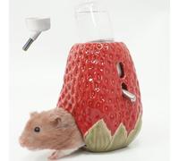 Kelivi Hamster Water Bottle with Stand, 2-in-1 Adjustable 80ml Ceramic, No Drip Chew Proof Strawberry Water Bottle Holder