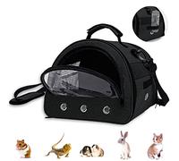 Kelivi Small Pet Carrier Bag,Guinea Pig Carrier with Water Bottles Hole,Removable Liner Rabbit Carrier,Portable Double Doors Outdoor Small Animal Carrier,Hamster,Bunny,Bearded Dragon (Black)