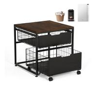 KELIXU Mini Fridge Stand with Storage Drawer, Small Refrigerator Cart with Wheels, Heavy Duty Microwave Stand, 21.7" L x 21.7" W Mini Fridge Cabinet for Dorm, Home, Office, Hold 300 LBS, Rustic Brown