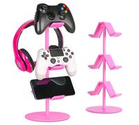 KELJUN Controller Holder Pink,Headphone Stand,3 Tier Multi Adjustable Game Controller Headset Hanger for All Universal Gaming PC Accessories, Xbox PS4 PS5 Nintendo Switch(Cute Pink)