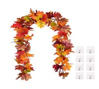 Kellegour 2 Pieces Artificial Autumn Maple Leaf Garlands,Artificial Autumn Leaves Garland,With 8 Hooks,Autumn Garland Fall Decor for Home Wedding Fireplace Party Christmas Thanksgiving Halloween