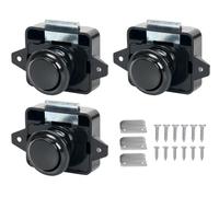 Kellegour 3 Pack Push Button Latch Catch, Black Cupboard Door Knob Latch, Push Button Locks for Camper Cupboard Caravan Motorhome