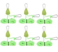 Kellegour 6 Pack Tent Guy Ropes with Pulley,4mm Reflective Cord Tent Guide Rope,Reflective Tent Guy Ropes,Tent Camping Cord with Pulley for Camping,Hiking,Tent,Tarpaulin,Awning (4m,Green)