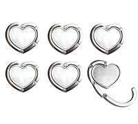 Kellegour 6 Pieces Foldable Handbag Hooks for Tables,Folding Handbag Table Hanger,Portable Bag Hook,Portable Handbag Hangers,Folding Purse Hook Silver for Restaurants,Cafes,Wallet,Bar,Heart Shaped