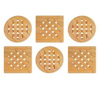 Kellegour Set of 6 Bamboo Coasters, Bamboo Pot Coaster Set, Heat-Resistant, Bamboo Washable Coasters, Square and Round for Kitchen, Bowl, Pot, Pan, Can and Plates