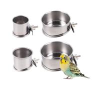 Kellegour Stainless Steel Bird Bowl, Set of 4 Parrot Feeding Cups, Stainless Steel Bird Feeding Bowl for Hanging, Stainless Steel Bowl with Holder Budgies Accessories, Cage Bowls with Clamp Holder for