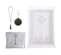 Kellegour Travel Prayer Rug Muslim,Foldable Prayer Mat for Muslims,Portable Prayer Carpet,Islam Prayer Carpet Mat,Soft Islamic Prayer Rug with Bag and Compas,Beads, Ramadan Gift (Silver Gray)