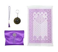 Kellegour Travel Prayer Rug Muslim,Foldable Prayer Mat for Muslims,Portable Prayer Carpet,Islam Prayer Carpet Mat,Soft Islamic Prayer Rug with Bag and Compas,Beads, Ramadan Gift (Purple)