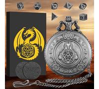 Keller & Weber Mini DND Dice Set Dragon Pocket Watch Shell Case, 7pcs Polyhedral Metal D&D Dice Set, DND Gifts with Gift Box, DND Gift, Role Playing Board Games Accessories, Dark Silver