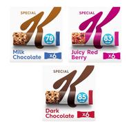 Kellogg’s Special K Milk Chocolate Bars 6X20g | Dark Chocolate Bars 6X21.5g | Juicy Red Berry Bars 6X21.5g - New Increased Pack Size