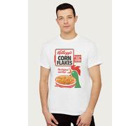Kelloggs Men's Corn Flakes Breakfast Cereal Box Art 1983 T-Shirt in White | Size: Large Kelloggs White L