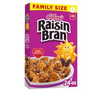 Kellogg's Raisin Bran Breakfast Cereal, High Fiber Cereal, Made with Real Fruit, Family Size, Original, 24oz Box (1 Box)
