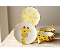 Kelly' Harvest House 4-piece Ceramic Dinnerware Set, Kids Bowl Set,Fruit Salad-Dessert Plates, Dessert Plates Party Accessory ( Color : Giraffe )