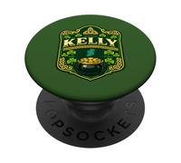 Kelly Irish Crest Design, Celtic Shamrock Ireland Badge PopSockets Adhesive PopGrip