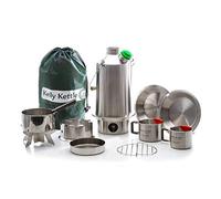 Kelly Kettle - Ultimate 'Base Camp' Kit - VALUE DEAL | Includes 1.6 ltr S.Steel Camping Kettle, Cook Set, Wood Camp Stove, Cups, Plates, Base Support | Fuel with sticks | Picnics, Scouts, Storms