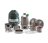 Kelly Kettle® - Ultimate 'Scout' Kit. VALUE DEAL | Includes 1.2 ltr Stainless Steel Camping Kettle +Cook Set +Hobo Stove +2 Cups +2 Plates +Base Support | Uses Sticks to Boil Water & Cook Fast