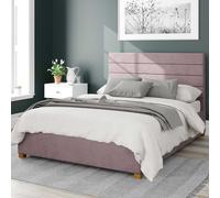 Kelly Velvet Storage Ottoman Bed with Modern Horizontal Upholstered Headboard Blush Pink