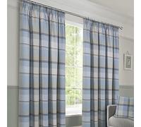 kellyuk Braemar Duck Egg Blue Faux Wool Check/Checked Highland Tartan Tape Top Lined Curtains (Duck Egg, 45" x 72", Pair)